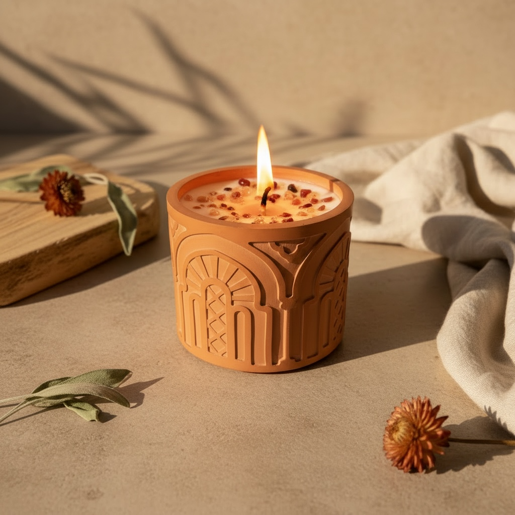 אוֹפְּטִימִיּוּת | נר בכלי אבן בעיצוב אוריינטלי