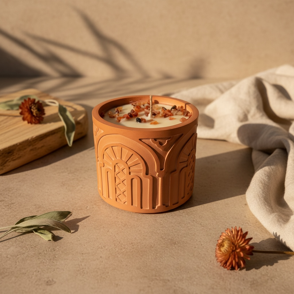 אוֹפְּטִימִיּוּת | נר בכלי אבן בעיצוב אוריינטלי